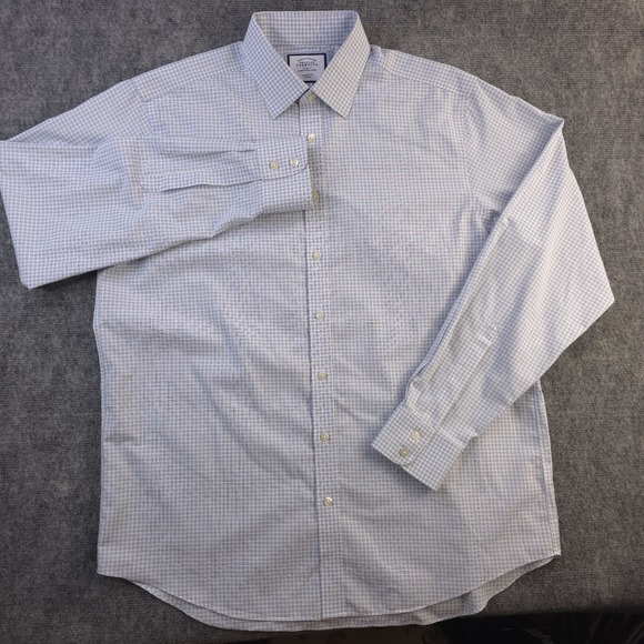 Charles Tyrwhitt Dress Shirt 17 37 Classic Fit Non Iron Blue Check Point Collar - Picture 2 of 9